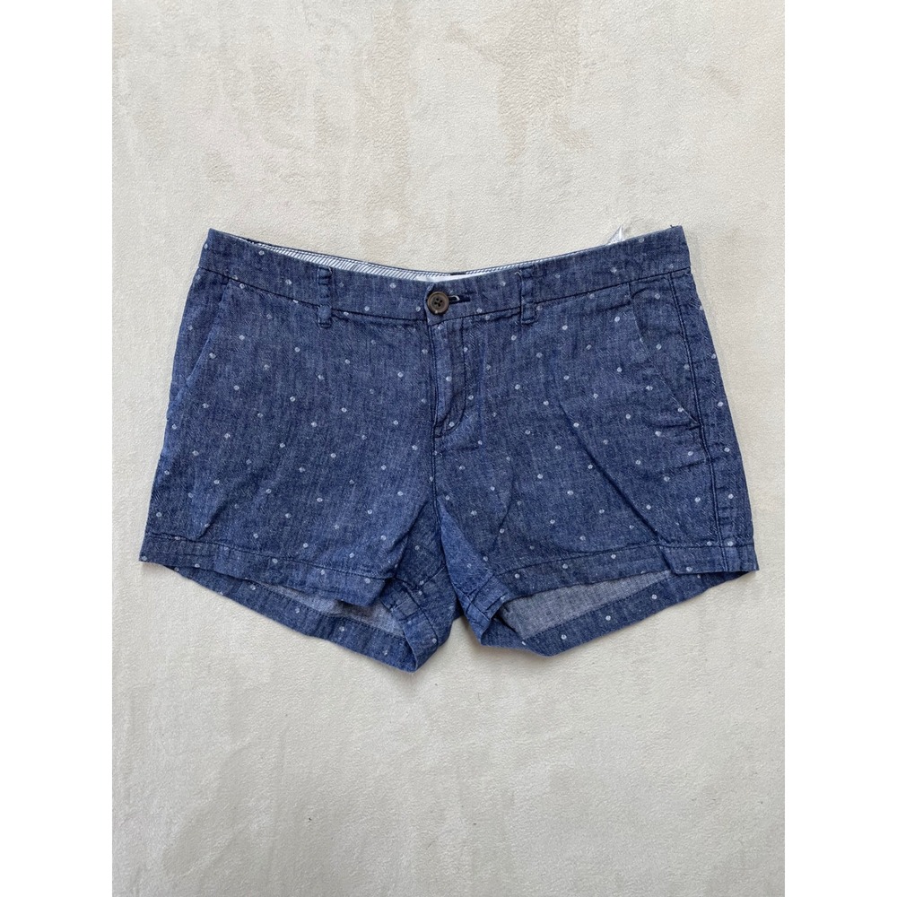 Old Navy Womens Blue Polka Dot Linen Blend Shorts Size 4 Herringbone Summer